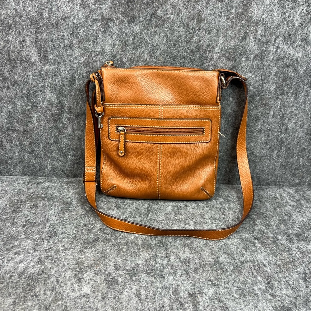 Fossil Tan Leather Messenger Crossbody Bag